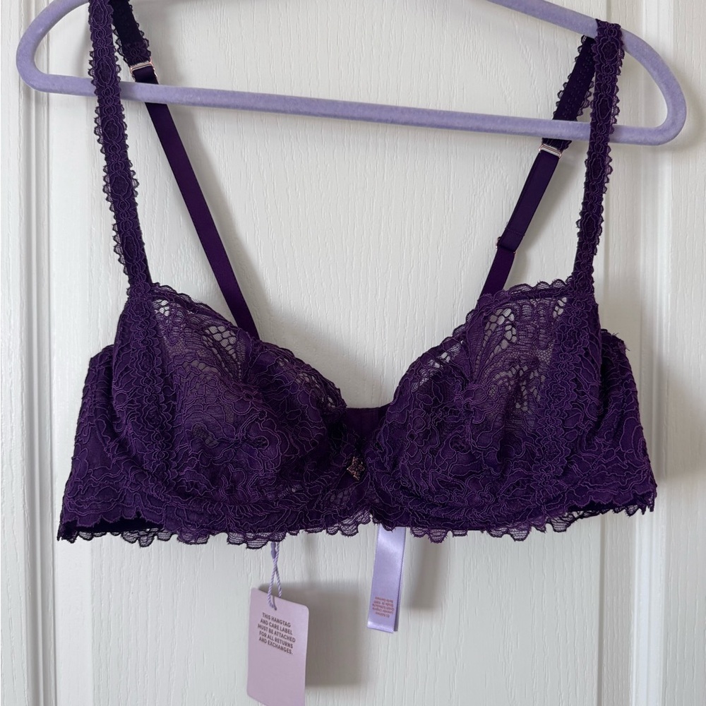 NWT Savage X Fenty Purple Romantic Corded Lace Bra 40D Unlined